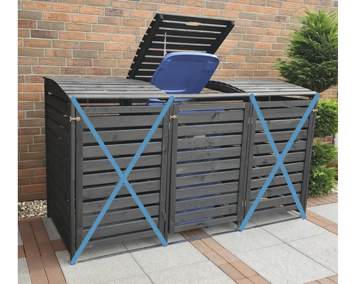 Extension de cache-poubelle promadino Vario III 70 x 92 x 122 cm anthracite Cache-conteneur pour trois poubelles avec couvercle basculant en bois
