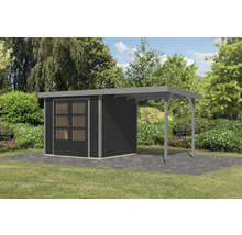 Abri de jardin avec annexe sur pelouse