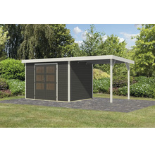Abri de jardin en bois avec carport dans le jardin