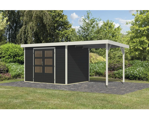 Holzgartenhaus mit Anbau im Garten