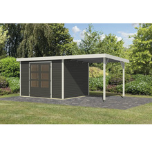 Abri de jardin avec annexe et porte double dans le jardin