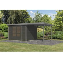 Abri de jardin en bois avec carport dans le jardin