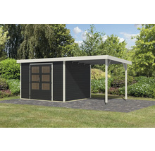 Abri de jardin en bois avec auvent dans le jardin