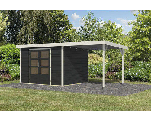 Abri de jardin en bois avec auvent dans le jardin