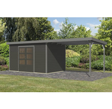 Gartenhaus mit Carport aus Holz im Garten