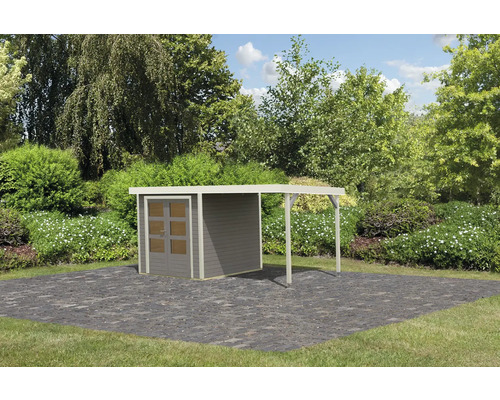 Gartenhaus mit Überdachung im Garten