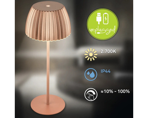 Lampe de table à batterie avec variateur tactile et indice de protection IP44