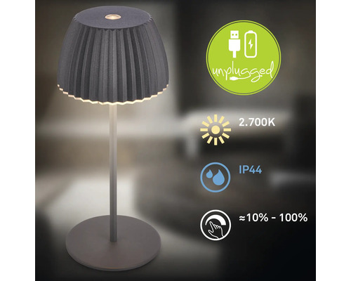 Lampe de table avec batterie, indice de protection IP44 et fonction de variation de l''intensité
