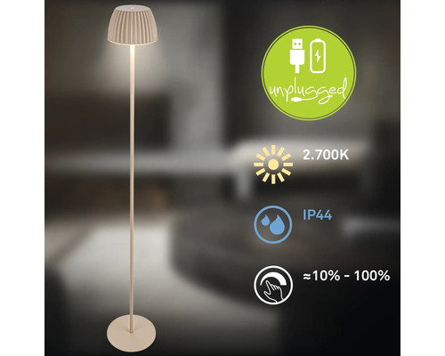 Lampadaire avec symbole non branché, température de couleur 2700 Kelvin, indice de protection IP44 et fonction de variation de circa 10 à 100 pour cent