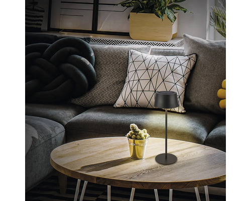 Lampe de table décorative sur une table en bois dans un salon.
