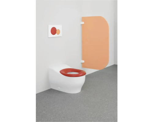 WC pour enfants blanc avec siège rouge et protection anti-éclaboussures orange