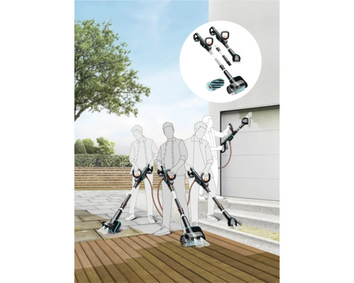 Illustration d''une brosse électrique pour le nettoyage des terrasses et des façades à l''extérieur.