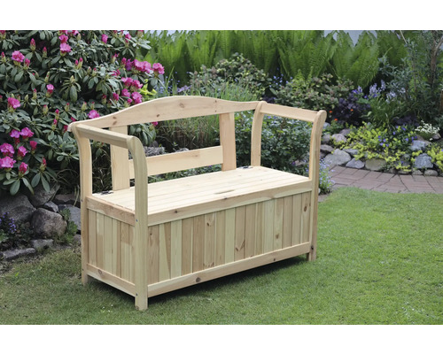 Banc en bois avec espace de rangement dans le jardin