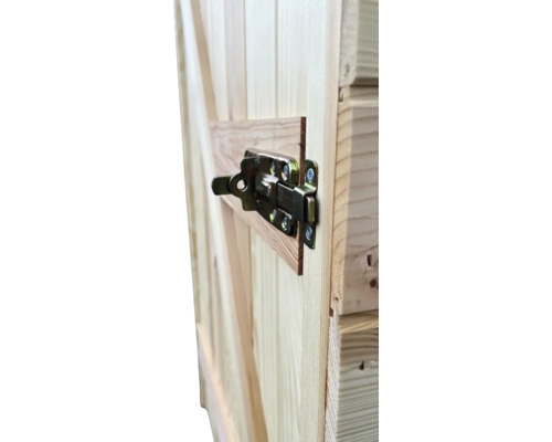 Vue détaillée d''une armoire en bois avec un verrou à loquet