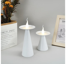 Deux bougeoirs LED blancs avec des fleurs et un cadre photo