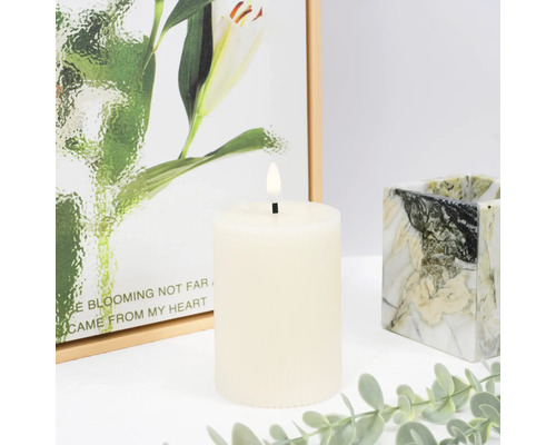 Bougie LED décorative avec motif de plante et bougeoir
