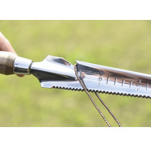 Outil de jardin avec manche en bois et lame en acier inoxydable avec échelle de profondeur