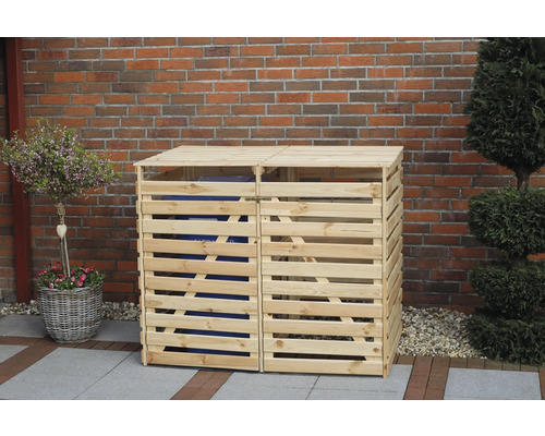 Mülltonnenbox aus Holz für zwei Mülltonnen im Garten