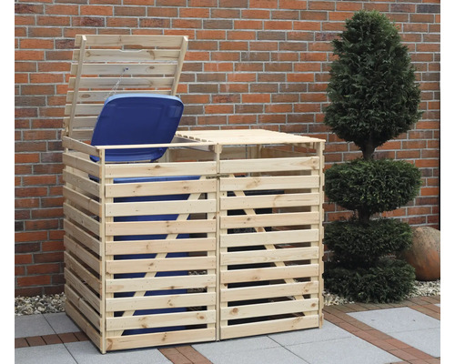 Doppel-Mülltonnenbox aus Holz mit Deckel