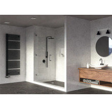 Modernes Badezimmer mit Dusche, Heizkörper und Waschtisch
