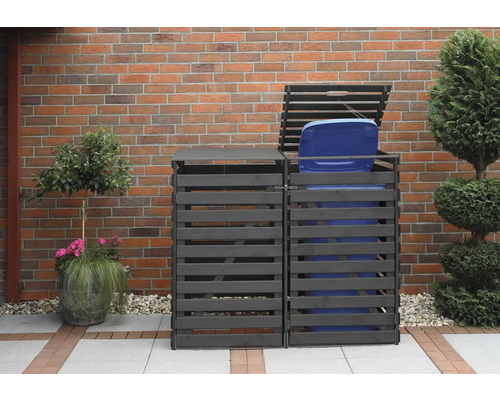 Cache-poubelle promadino Vario V pour 2 poubelles 148 x 92 x 122 cm anthracite Double coffre à ordures en bois dans le jardin