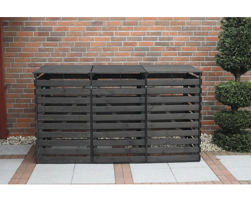 Cache-poubelle promadino Vario V pour 3 poubelles 219 x 92 x 122 cm anthracite Trois coffres à ordures en bois dans le jardin