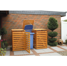 Cache-poubelle en bois pour trois poubelles dans le jardin