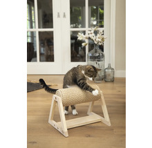 Chat utilisant un rouleau à gratter en bois et sisal