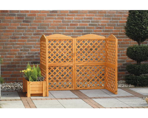 Paravent en bois avec motif en losange et jardinière