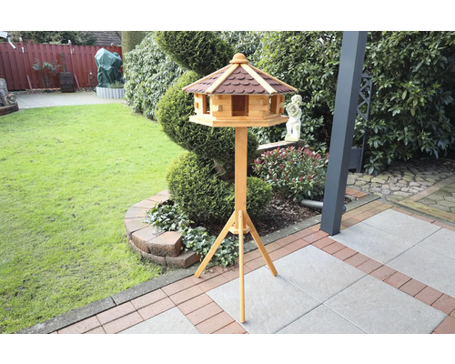 Vogelfutterhaus promadino Knusperhäuschen inkl. Futtersilo, Ständer 59 x 57 x 144 cm braun Vogelhaus aus Holz mit Ständer im Garten