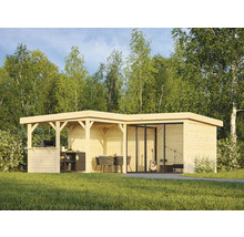 Maison de jardin en bois avec espace barbecue, coin repas et studio