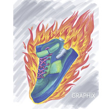 Illustration d''une basket entourée de flammes.