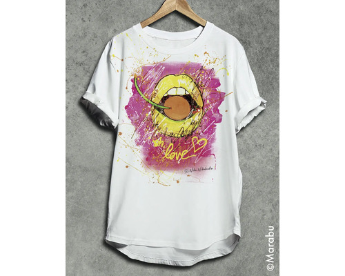 T-shirt blanc avec motif de bouche sur un cintre