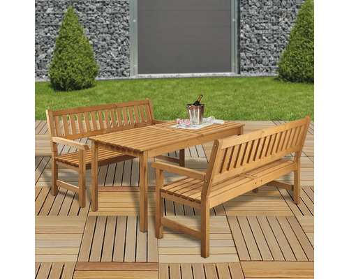 Ensemble de meubles de jardin en bois avec table et deux bancs