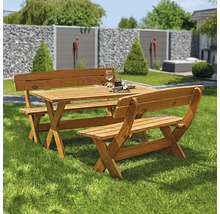Set de meubles de jardin Bavaria 6 places comprenant : table, 2x bancs en bois brun