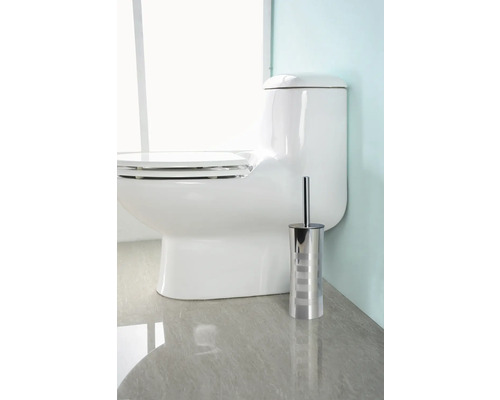 WC sur pied blanc avec brosse de toilette en métal