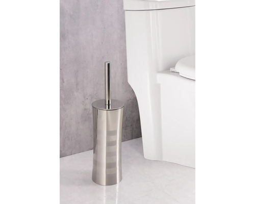 Brosse de toilette en métal avec support à côté des toilettes