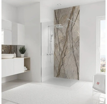 Salle de bain moderne avec douche à l''italienne, lavabo et miroir