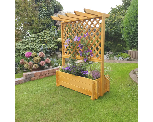 Rankkasten aus Holz mit Pergola 65 x 112 x 139 cm braun Holzpflanzkasten mit Rankgitter im Garten