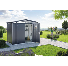 Gartenhaus Biohort Panorama P3 mit Doppeltür, Regal und Dachrinne 273 x 238 cm dunkelgrau-metallic