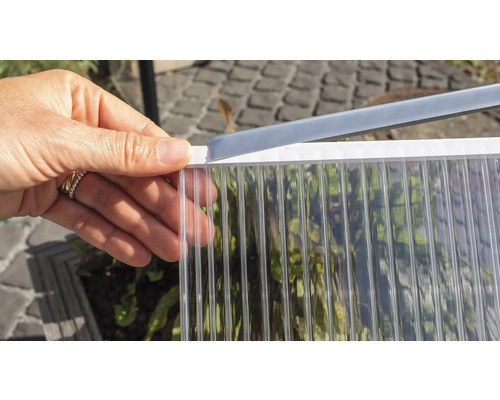 Person hält eine Doppelstegplatte mit Profil