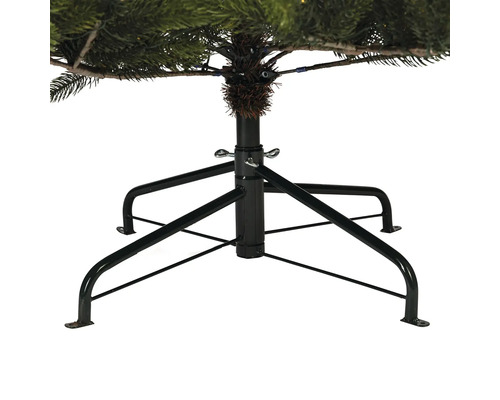 Gros plan sur le pied en métal noir d'un sapin de Noël pour la stabilisation.