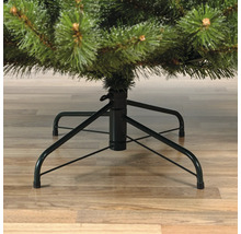 Vue détaillée d'un arbre de Noël artificiel avec support métallique.