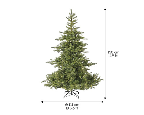Sapin de Noël artificiel, hauteur 150 cm, avec lumières LED et pied