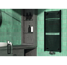 Radiateur de salle de bains Rotheigner SWING-M 1215 x 595 mm noir mat raccordement en bas au centre