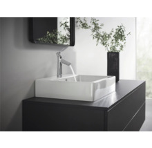 Badezimmer Waschtisch mit rechteckigem Aufsatzwaschbecken, Armatur und Spiegel