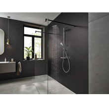 Badezimmer mit Dusche, Duscharmatur und Duschabtrennung aus Glas