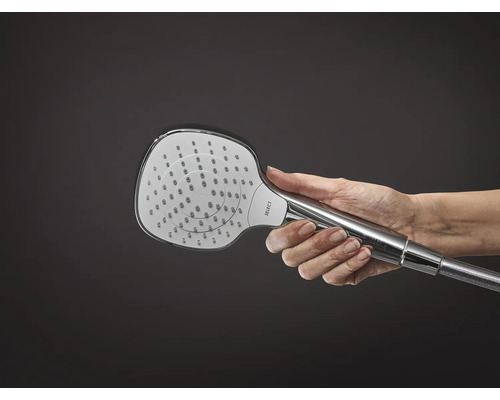 Handbrause mit Brauseschlauch wird von einer Hand gehalten