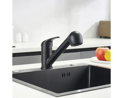 Küchenarmatur mit Ausziehbrause montiert in einer Spüle