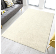 Rechteckiger Teppich im Wohnzimmer mit Sofa und Sessel